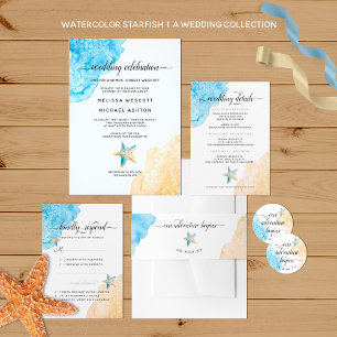 Invitation Watercolor Sea + Sand Modern Beach Mariage d'événe