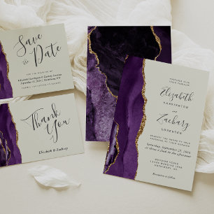 Invitation Mariage d'ivoire d'agate d'or violet moderne