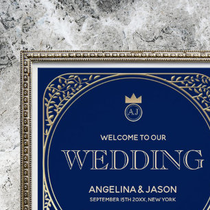 Carte d'information Elegant Marine and Gold Mariag