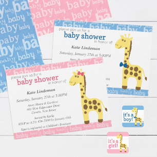 Giraffe in Blue Bow Baby Shower for Boy Invitation