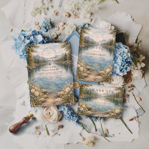 Mountain Lake Forest Wildflower Wedding Invitation
