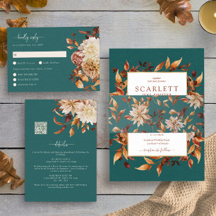 Teal Fall Floral Wedding Invitation