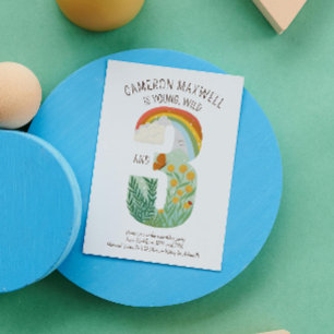 Young Wild and Three Nature Inspired Birthday Invitation