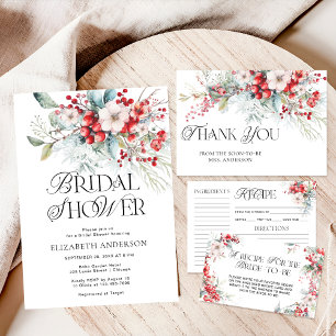 Elegant Winter Floral Bridal Recipe Enclosure Card
