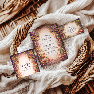 Elegant Masquerade Hearts Mardi Gras Invitation