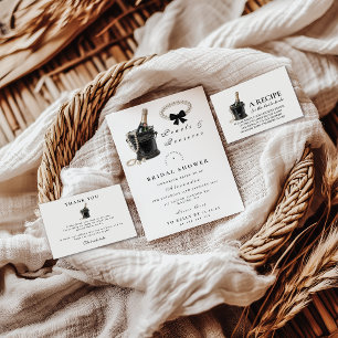 Black Satin Bow Pearls Bridal Shower Thank You Card