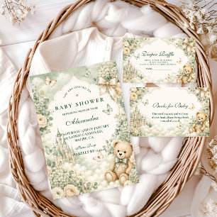 Elegant Green Teddy Bear Diaper Raffle Enclosure Card