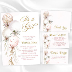 Blush Pink Gold Balloon Baby Shower Thank You Card