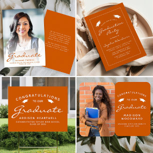 2025 Burnt Orange White Border Graduation Party Invitation
