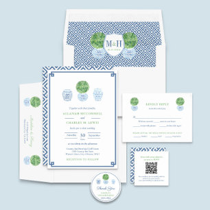 Smart Blue And Green QR Code Wedding Website Enclosure Card