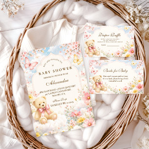 Whimsical Bear And Clouds Baby Shower Invitation