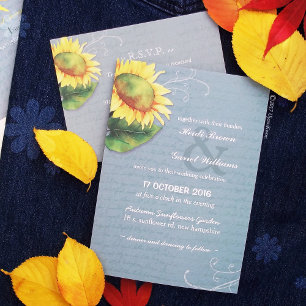 Greyed Jade Yellow Sunflower Wedding Invitation