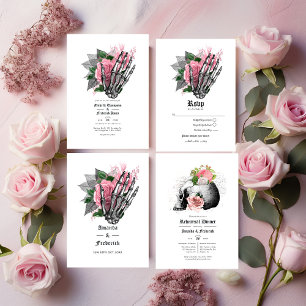Pink Floral Skeleton Gothic Wedding Invitation