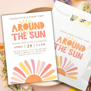 Boho First Trip Around The Sun 1st Birthday Party Invitation