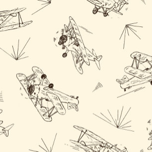 Roaring Art Deco Bi-planes - sketched pattern.   Round Clock