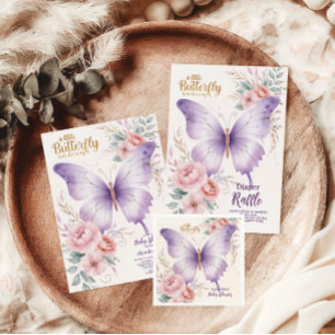 Pink Purple Floral Butterfly Girl  Baby Shower  Invitation
