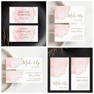 Blush Floral Petal Gold Glitter Dots Mini Business Card