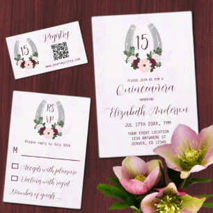 Floral Western Horseshoe Quinceanera Invitation