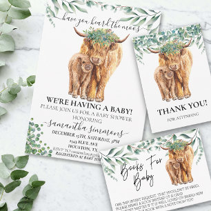 Highland Cow Calf Baby Shower Eucalyptus Thank you Card