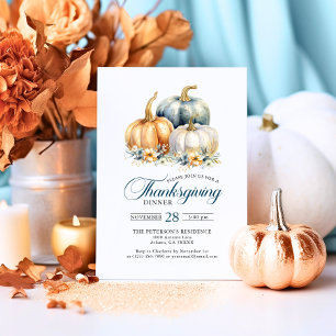 Happy Thanksgiving Blue Orange Gold Pumpkins Napkin
