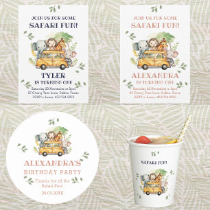 Fun Pink Safari Girl Jungle Birthday Thank You   Classic Round Sticker