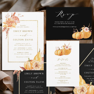 Invitation Automne Floral Citrouille Rustique Mariage Gold Sc