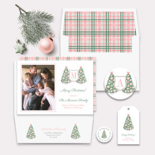 Maximalist Pink Green Christmas Return Address Classic Round Sticker