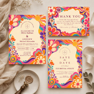 Groovy Retro 60s Wedding Thank You Card