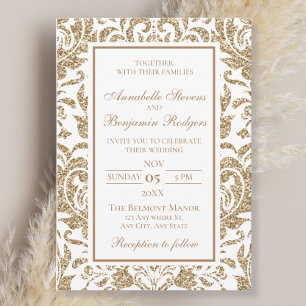 Invitation Élégant Mariage de Parties scintillant White and G