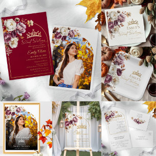 Burgundy Autumn Fall Floral Sweet 16 Napkin