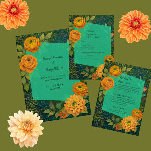 Gold green Rustic Autumn Floral Wedding invitation