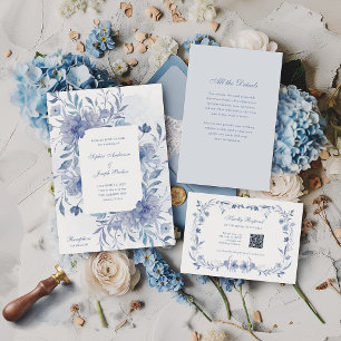 Light Blue Chinoiserie Pattern   Wedding Details Enclosure Card
