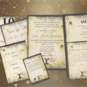 Heart Leaf Pale Blush Pink Tree Dove Wedding Invitation