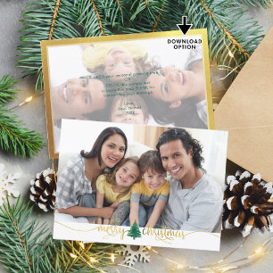 Gold Merry Christmas, 2-Photo Frosted Overlay Back Holiday Card