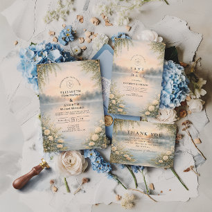 Lake Wildflower Forest Romance Wedding Save The Date