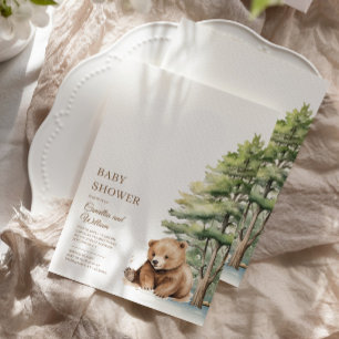 Adventure Awaits Woodland Teddy Bear Baby Shower  Invitation
