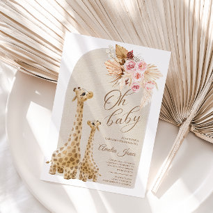 Neutral Pampas Grass Giraffe Baby Shower  Invitati Invitation