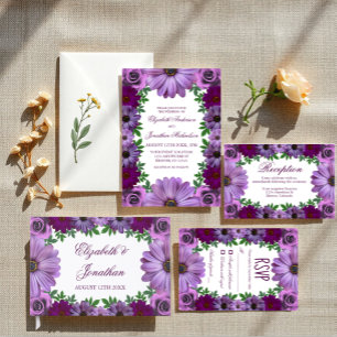 Regal Purple Floral Wedding RSVP Card