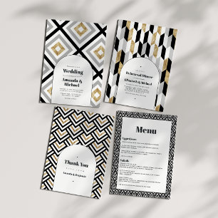 Modern Black and White Geometric Wedding Menu