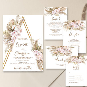Pampas Grass Dried Palm Dusty Rose Orchid Wedding Invitation