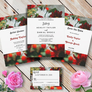 Elegant red roses blossoms flowers floral Wedding Save The Date