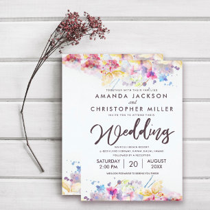 Pastel Watercolor Floral Wedding All In One Invitation