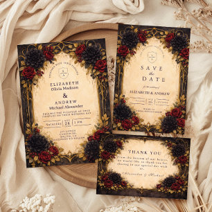 Dark Baroque Red Floral Wedding Invitation