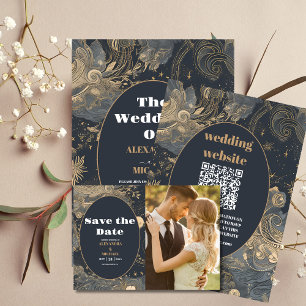 Photo Elegant Silver Gold Celestial Wedding Save The Date