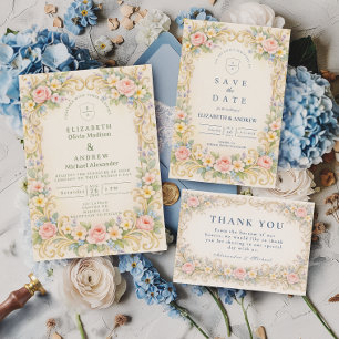 Pastel Garden Baroque Rose Wedding RSVP Card