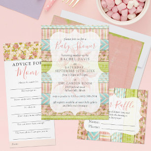 Invitation Rose Chic Shabby Baby shower Floral Rustique Bois