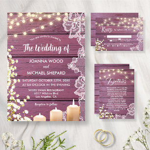 Rustic Baby's Breath Candlelights & Lace Wedding  Invitation