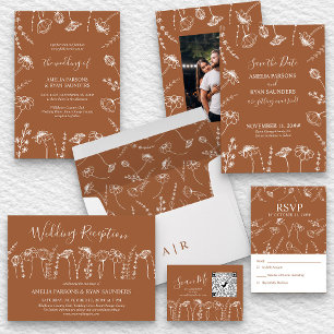 Wildflower Sketch Terracotta Simple Floral Wedding Invitation