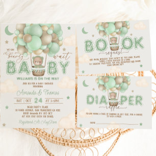 Green Teddy Bear Baby Shower  Invitation