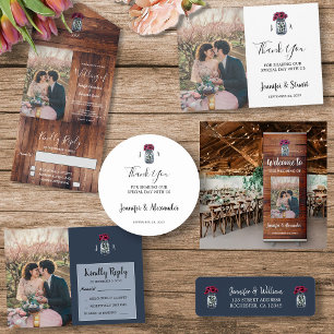 Rustic Mason jar wood monogram photo Save the Date Invitation